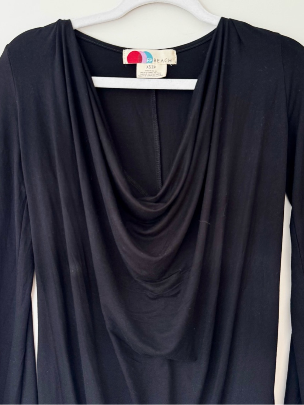 FP Beach Cowl Neck Long Sleeve Knit Jersey Mini Dress, Black – Size XS - Picture 2 of 6